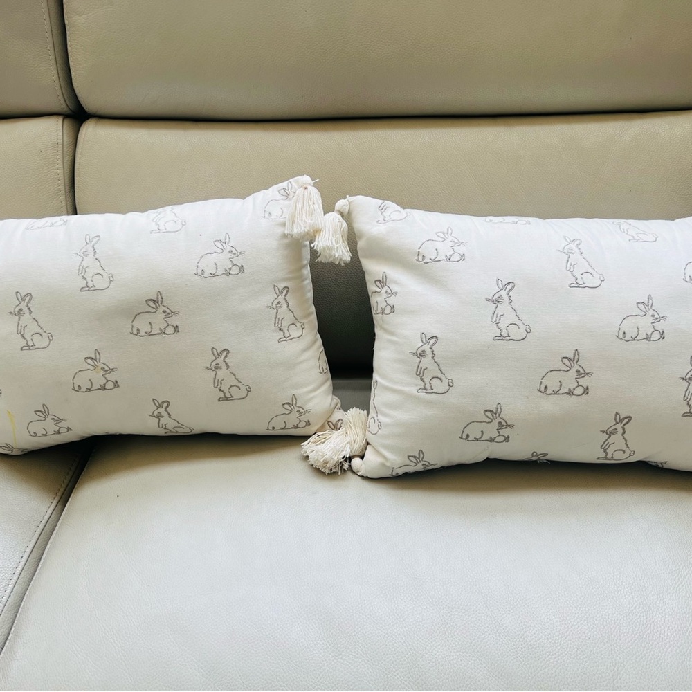 White Pillow Set with Bunny Print